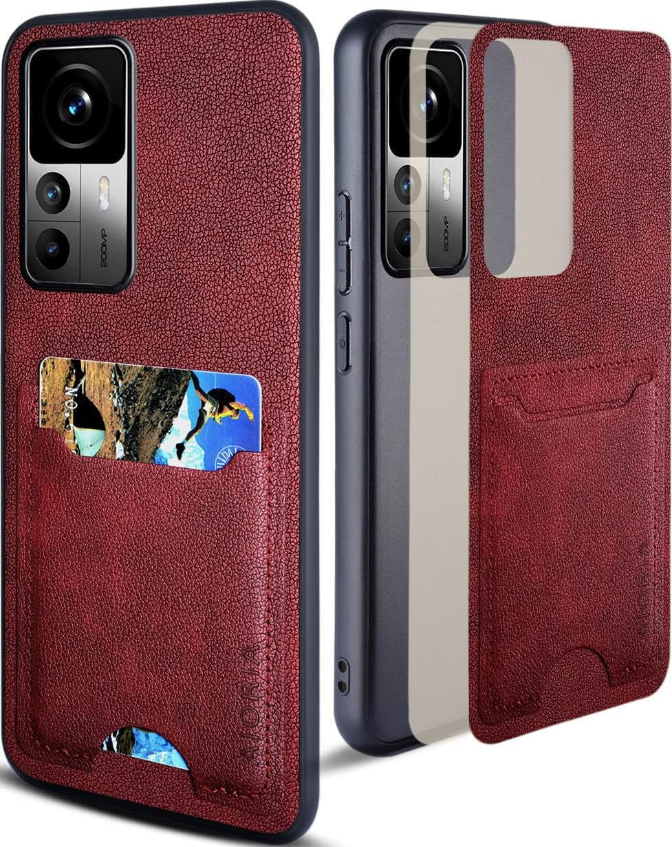 AIORIA for Xiaomi 12T Pro Case, with Card Holder Premium Leather Phone Cover Retro Card Slot Full Protective Case for Xiaomi 12T Pro 5G (Orange) AIORIA Red