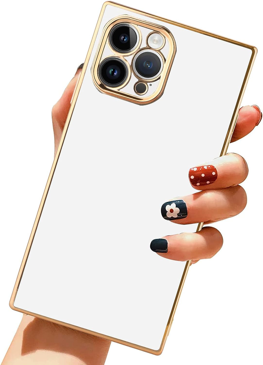 LSL for Iphone 14 Pro Case Square Black Plating Soft TPU Bumper Anti-Drop Anti-Scratch Shock Absorption Protective Wireless Slim Cover Compatible with Iphone 14 Pro 6.1 Inch for Women Girls Men LSL White