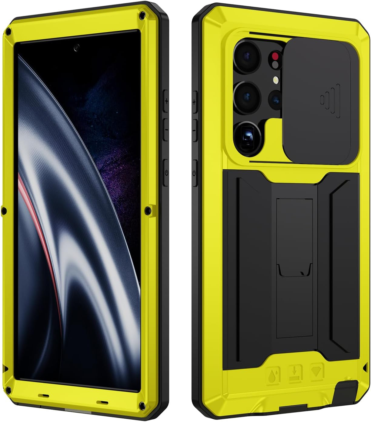 For Samsung Galaxy S22 Ultra 5G Case, Aluminum Metal Gorilla Glass Shockproof Military Heavy Duty Sturdy Protector Cover Hard Case,With Sliding Camera Cover and Built-In Foldable Kickstand(Green-Ⅱ) MIYIYQP Yellow S22 Ultra