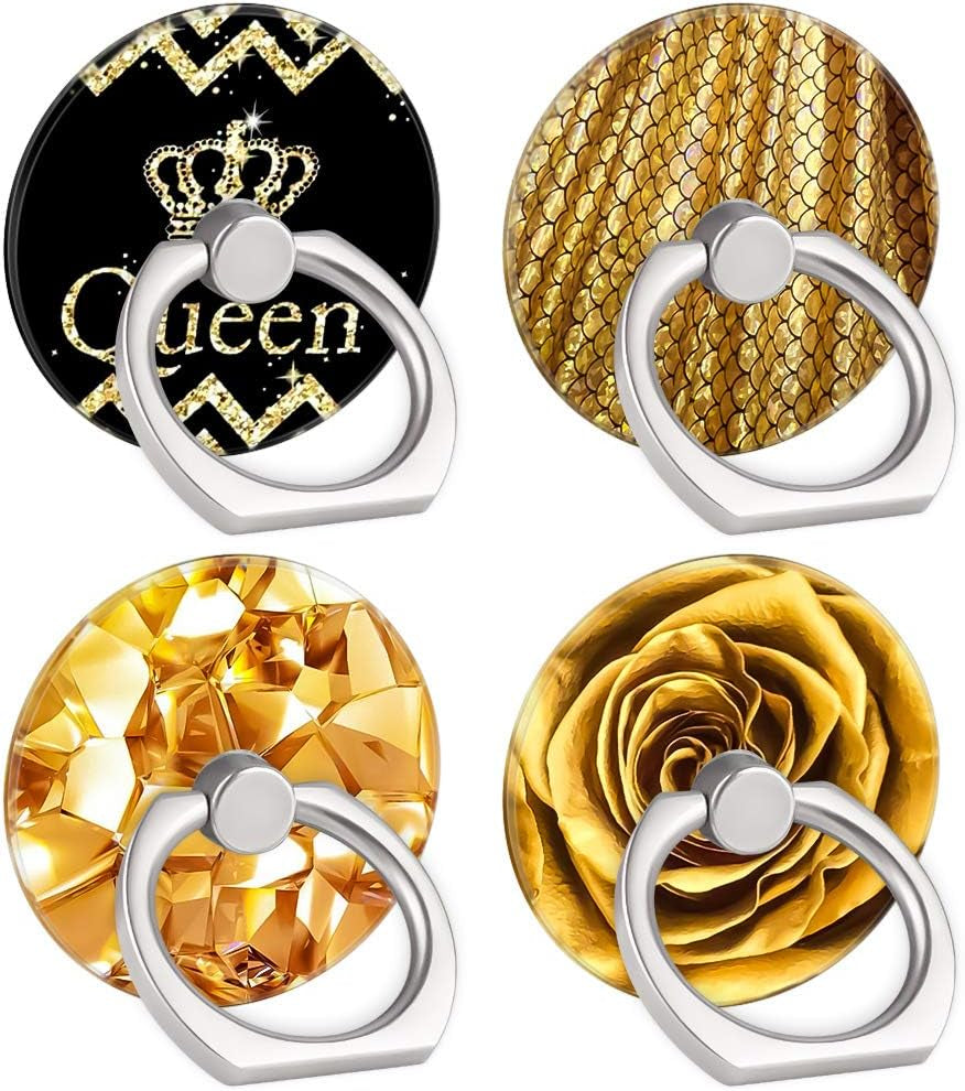 4-Pack Phone Ring Holder 360 Rotation Finger Stand Grip Kickstand for Smartphones and Tablets (Pink Marble) Houmee Gold Queen