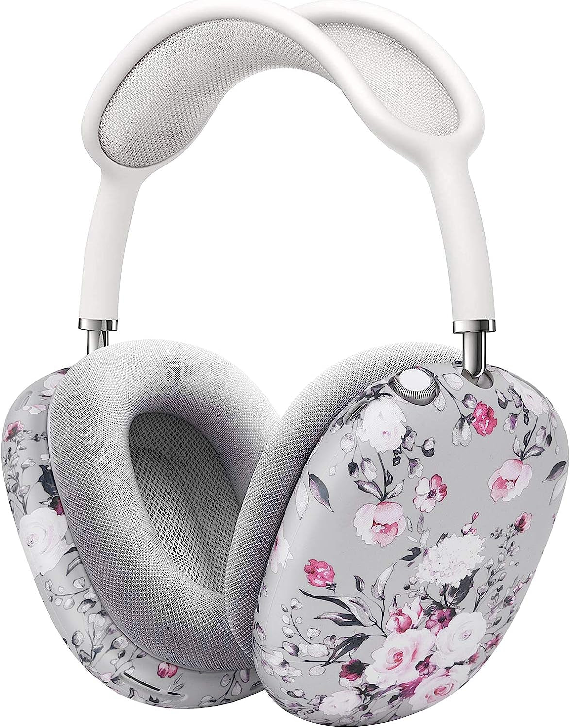 AIRSPO Compatible with Airpods Max Case Cover, Silicone Sleeve Case for Airpods Max Headphone Floral Print Protective Airpod Max Earpads Cover (Black/Cow) AIRSPO Pink Flower