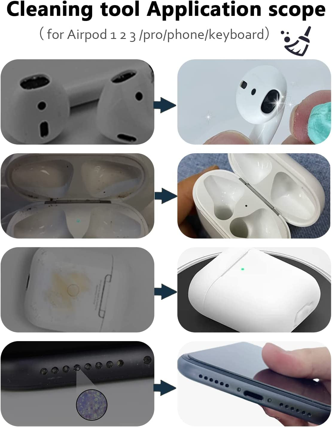 For Type C USB Dust Plug, Phone Speaker Cover,With Phone Cleaning Kit Tool Cleaning Putty/Tweezers/Brushes/Wet and Dry Cleaning Wipe/Storage Box/Foam Swabs Pohgelan