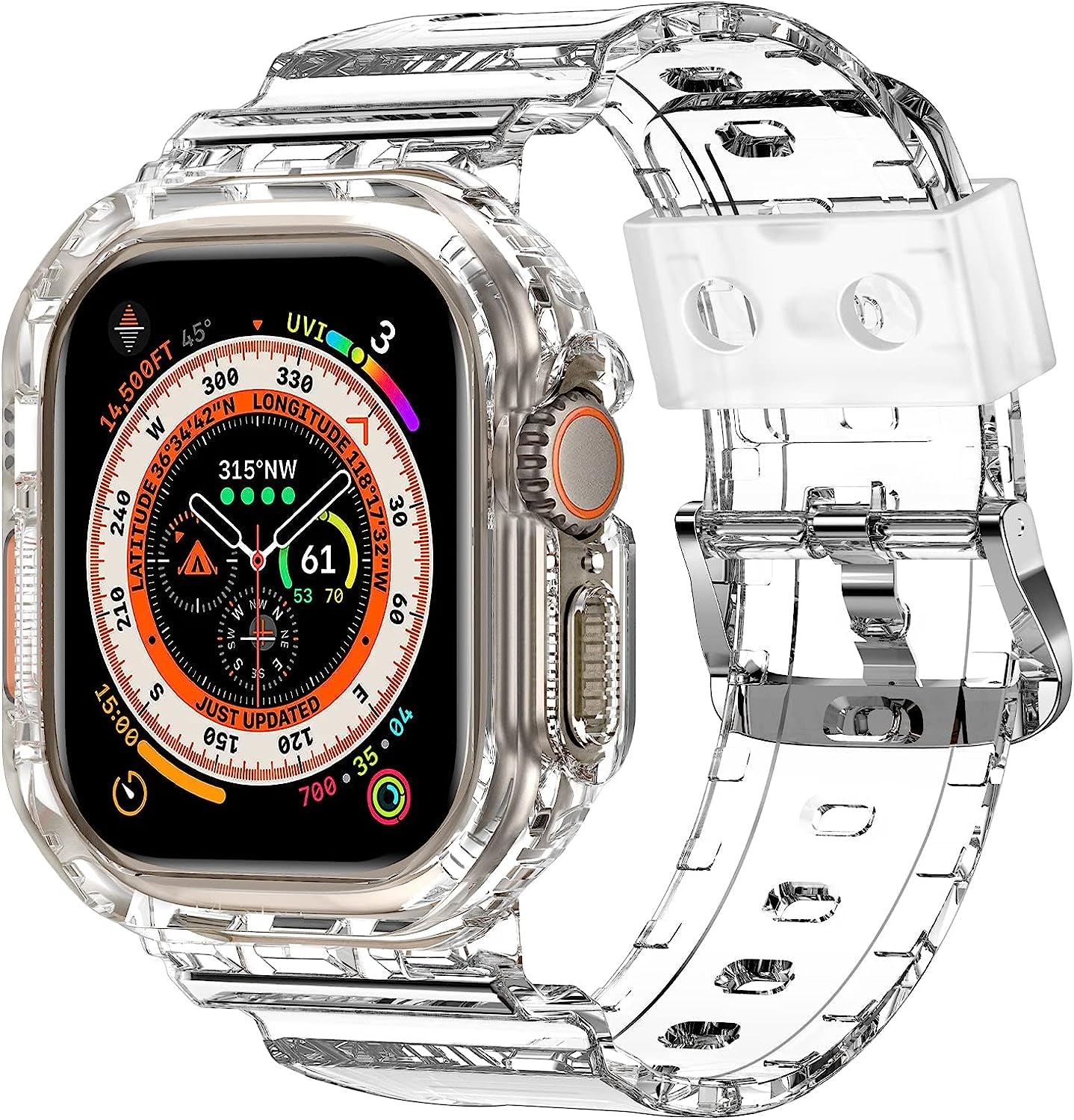 XYF Compatible for Crystal Clear Apple Watch Bands, 45Mm 44Mm 42Mm 41Mm 40Mm 38Mm 49Mm with Bumper Case for Men Women Jelly Sport Case and Band for Iwatch Ultra Series 8 7 SE/6 5 4 3 2 1 XYF Clear 49mm 49mm