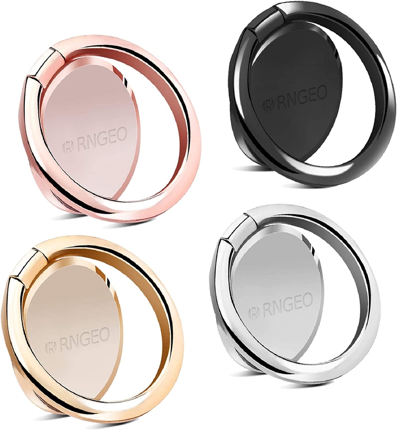 Rngeo Finger Ring Stand & Magnetic Mount Set, Pack of 4 Universal Thin 360 Degree Rotation Phone Rings & Air Vent Cell Phone Holder for Car, Compatible with All Iphone & Android Smartphones Rngeo 4 Pack Finger Ring Stand