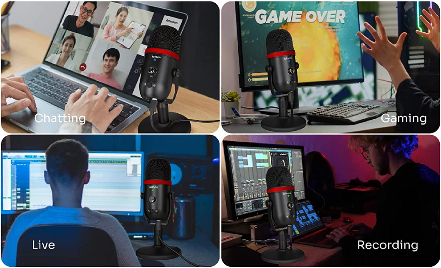 Iqlqpq Podcast Microphone USB Microphone for Phone,Pc/Laptop/Ps4/5,Professional ASMR Microphone with Noise Cancelling Plug and Play Microphone for Streaming,Podcast,Studio iQlQPQ