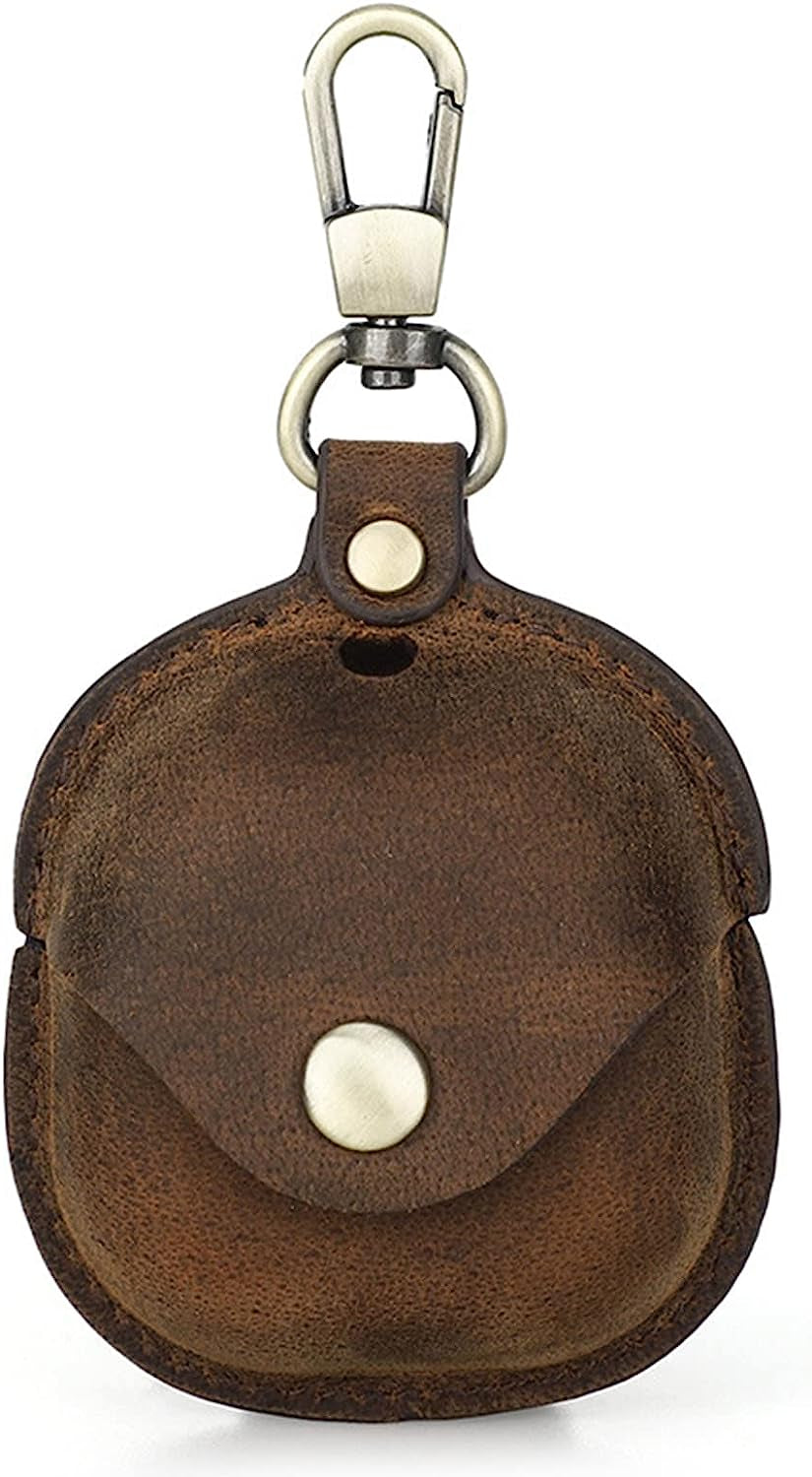 Soft Genuine Leather Case Cover Compatible with Galaxy Buds Pro/Galaxy Buds 2, Samsung Galaxy Buds Live Protective Case with Keychain (Wine Red) CHUUMEE Coffee