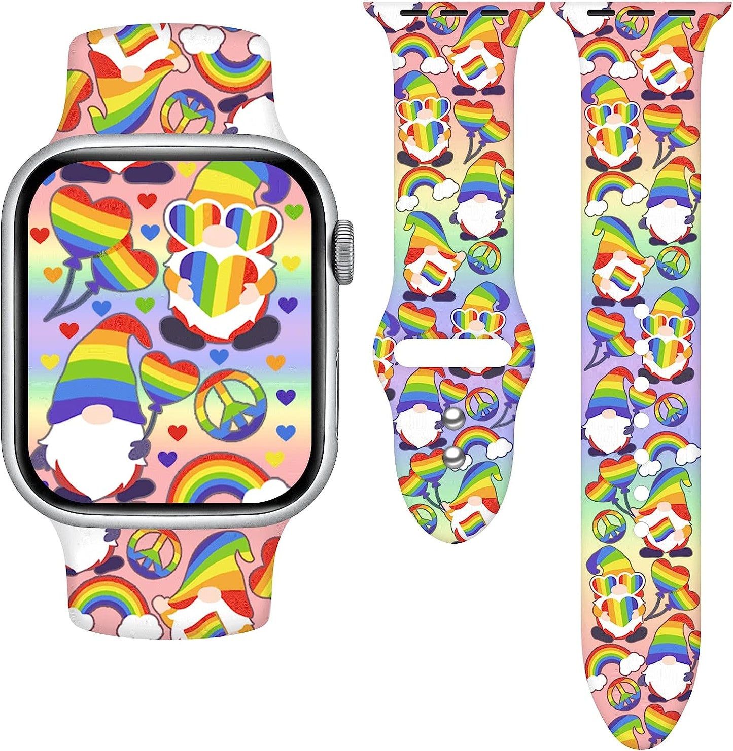 Vieeki Pride Watch Band Compatible with Apple Watch 38Mm 40Mm 41Mm 42Mm 44Mm 45Mm 49Mm Replaceable Silicone Smartwatch Straps for Iwatch Series Ultra SE 8 7 6 5 4 3 2 1 Vieeki Rainbow Gnomes-Colorful 42mm/44mm/45mm