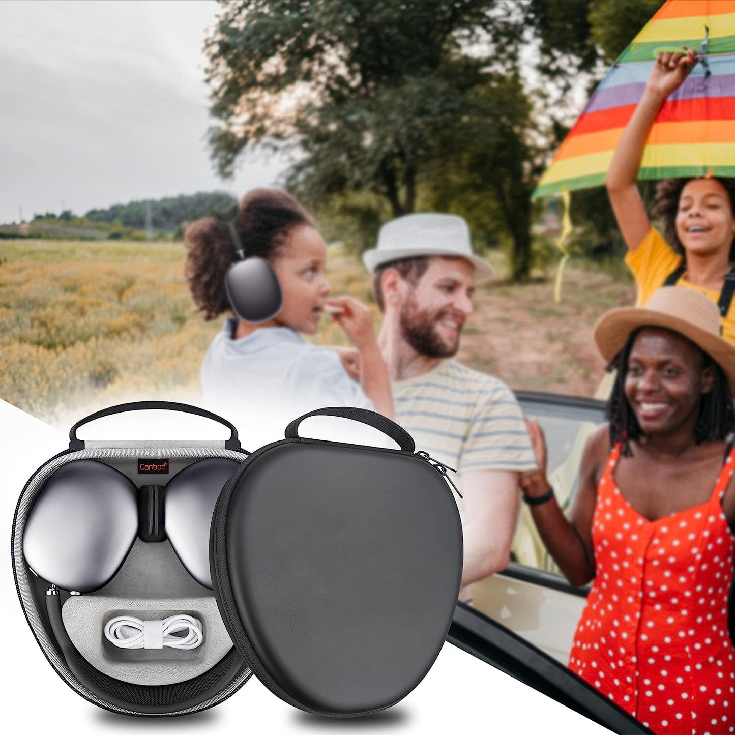 Canboc Hard Case for New Apple Airpods Max Headphone Supports Sleep Mode,Travel Carrying Storage Airpods Max Bag, Extra Space Fits Cable, Charger, Black Canboc