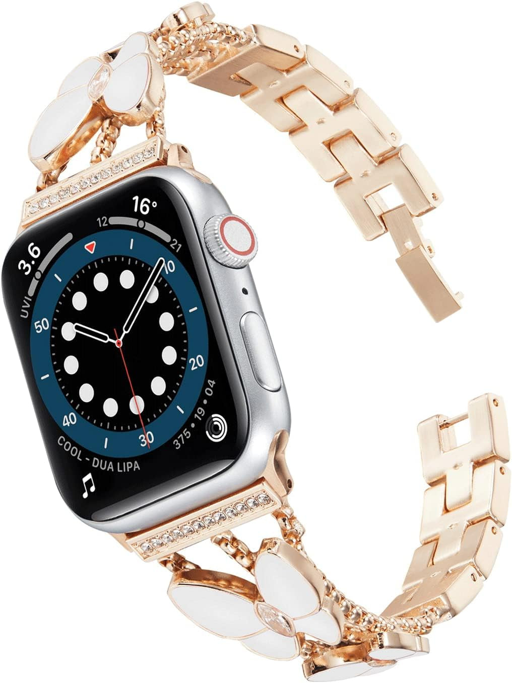 Hi-Yoohere Elegent Stylish Bands Compatible with Apple Watch 38Mm 40Mm 41Mm Chic Butterfly Diamond Rhinestone Metal Wristband Strap for Girls Women Iwatch SE & Series 7/6/5/4/3/2/1 HYHMXB White Butterfly+ Rose Gold Band 42/44/45mm