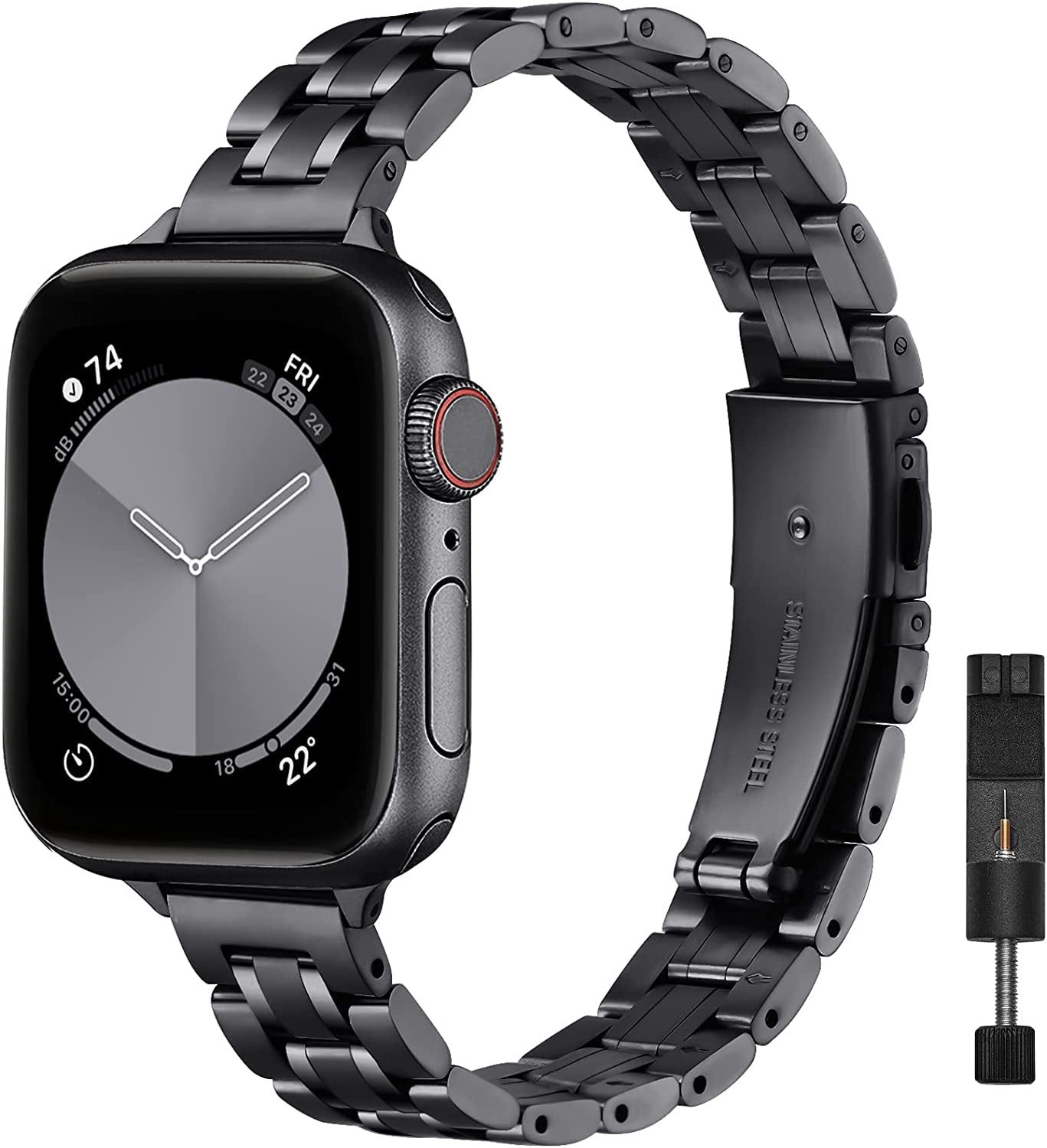 STIROLL Thin Replacement Band Compatible for Apple Watch 38Mm 40Mm 41Mm 42Mm 44Mm 45Mm 49Mm, Stainless Steel Metal Wristband Women Men for Iwatch Ultra SE Series 8/7/6/5/4/3/2/1(Silver,38Mm/40Mm/41Mm) STIROLL Black 38mm/40mm/41mm