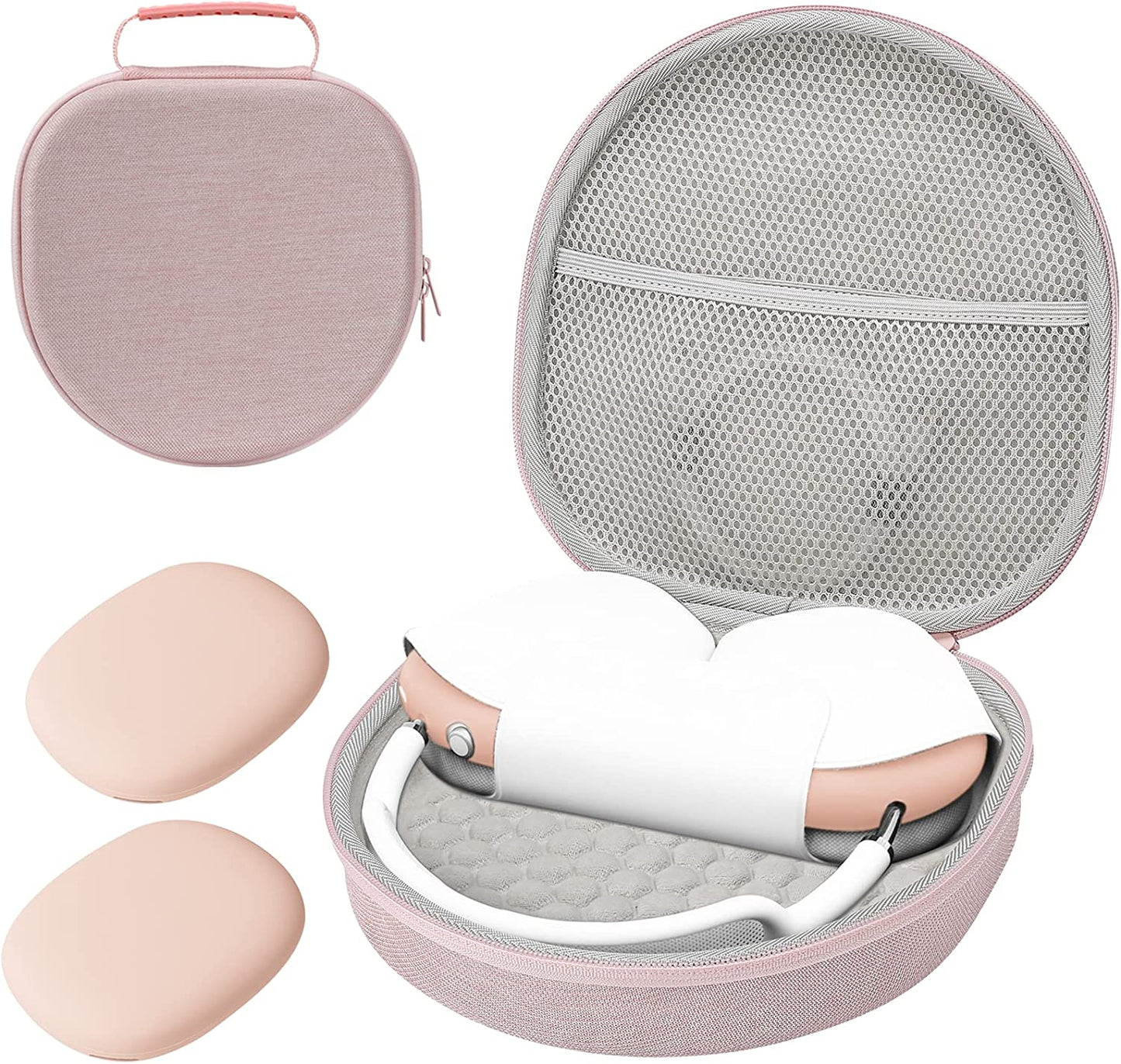 Procase Hard Headphone Case for Airpods Max with 2 Smart Silicone Protective Cases, Hardshell EVA Carry Bag, Headset Case, Black ProCase Pink