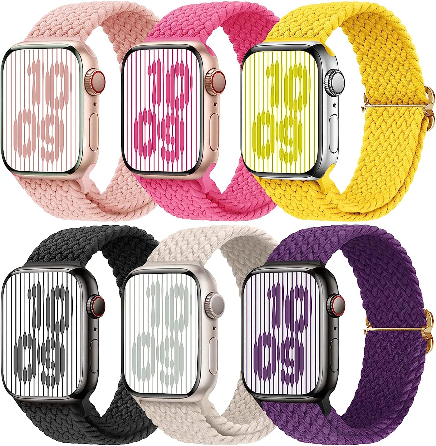 Brigtlaiff Braided Solo Loop Compatible with Apple Watch Band 38Mm 40Mm 41Mm 42Mm 44Mm 45Mm 49Mm Women Men, Adjustable Stretchy Nylon Wristband Strap for Iwatch Series 8 7 6 5 4 3 2 1 SE Ultra, 6Pack Brigtlaiff Black/Purple/Hot Pink/Yellow/Teal/Starlight 38mm 40mm 41mm