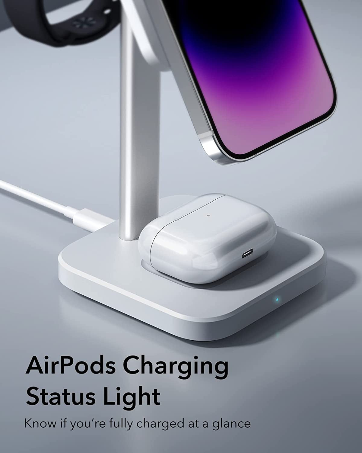 ESR 3-In-1 Magsafe Charger Stand (Halolock), Removable Made for Apple Watch Certified Charger, Magsafe Charging Station, Magnetic Wireless Charger, Iphone 14/13/12 Series, Airpods Pro/3/2, White ESR