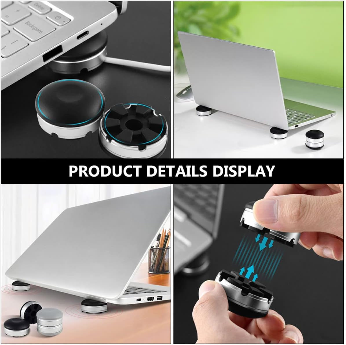 Mobestech 4Pcs Portable Foot Cooling Cooler Desktop Black Stands Pad for Tablet Racks Heightening Support Small Holder Laptop Stand Holders Mini Magnetic Notebook Ball Computer Risers Heat Mobestech