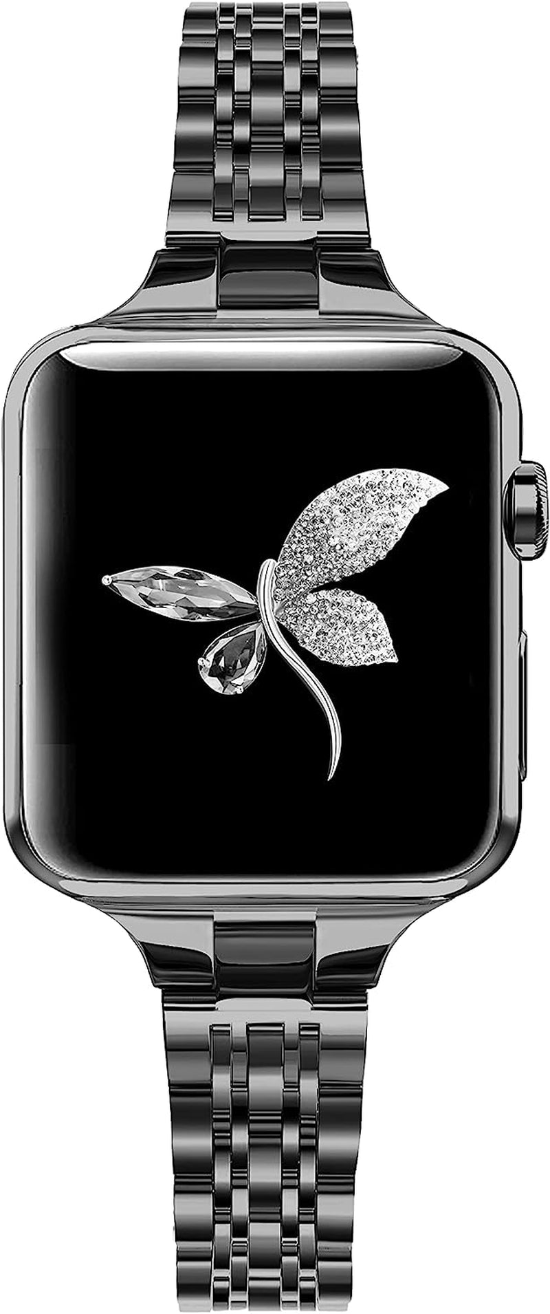 Secbolt Stainless Steel Slim Bands Compatible with Apple Watch 38Mm 40Mm 41Mm Iwatch Series 8/7/6/5/4/3/2/1/SE, Thin Bracelet for Women, Silver Secbolt Black 42mm/44mm/45mm