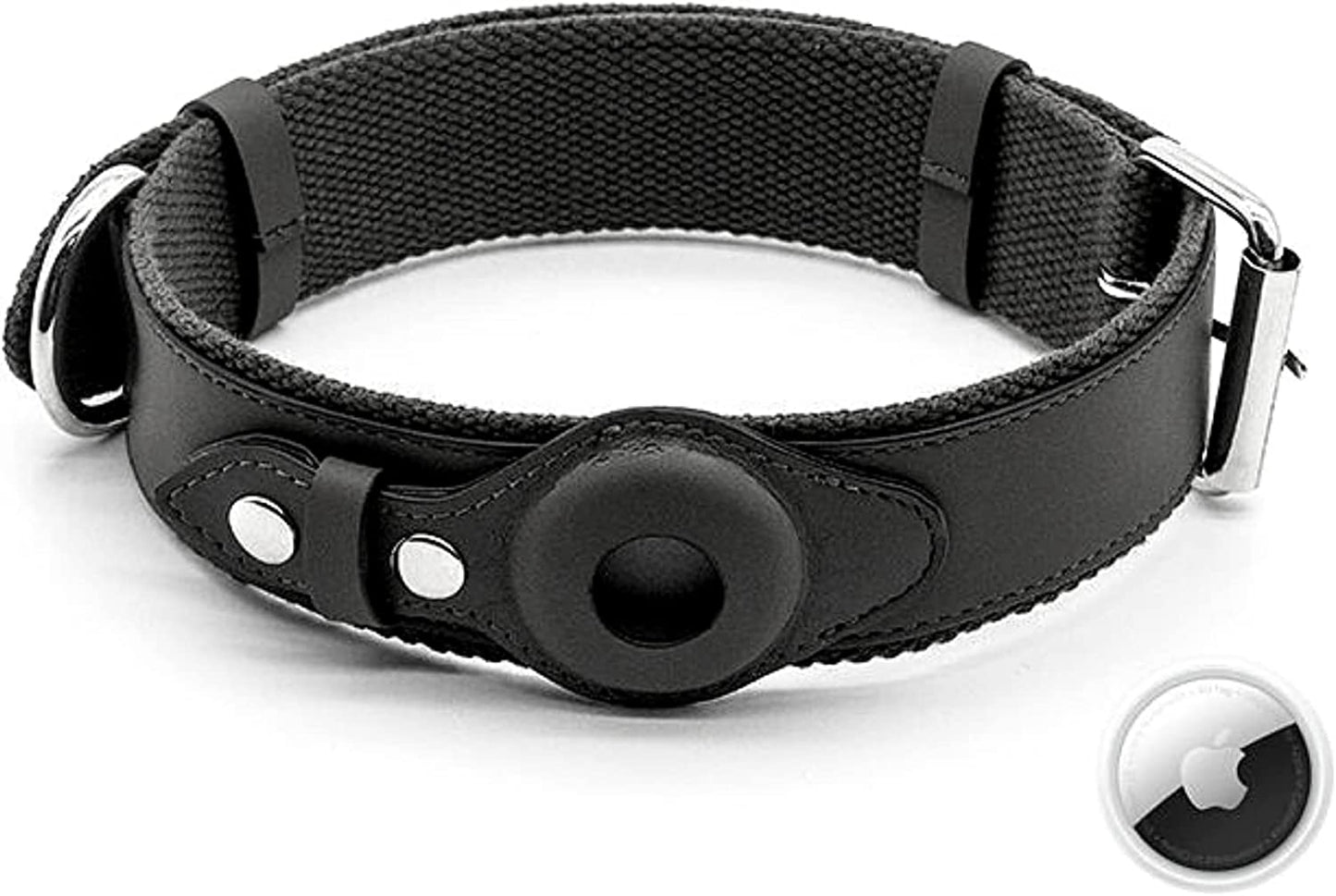 Krazytag Airtag Dog Collar – Premium Soft PU Leather Collar with Built-In Tag Space – Luxurious Airtag Holder for Dogs and Cats – Play-Proof Design (Medium, Black) KrazyTag