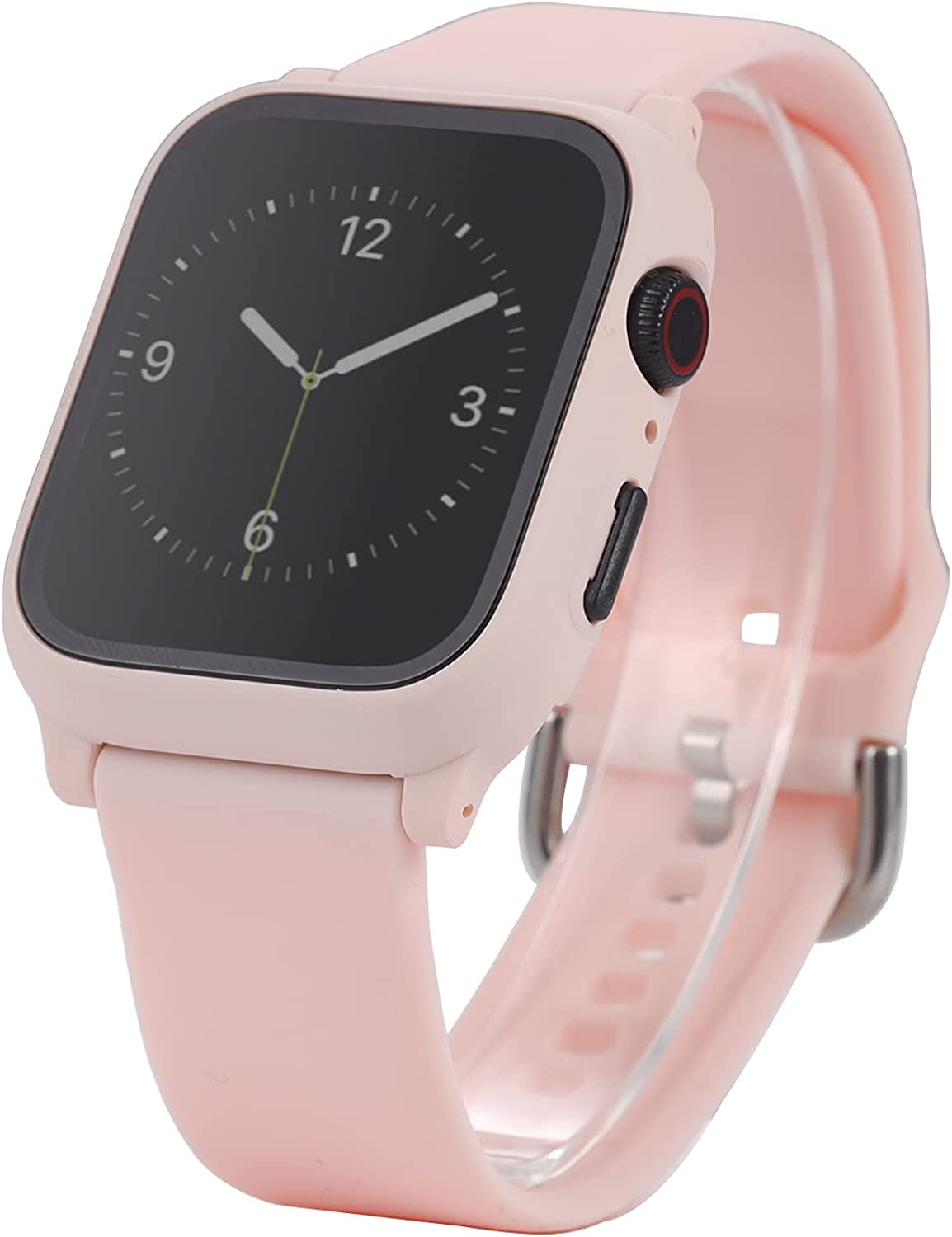 3 in 1 for Apple Watch Band with Case Built-In Screen Protector,Smartwatch Silicone Men Women Sport Wrist Strap & PC Hard Bumper Cover & Tempered Glass Screen Protector for Iwatch SE Series 8 7 6 5 4 Lasllaves Pink 45mm