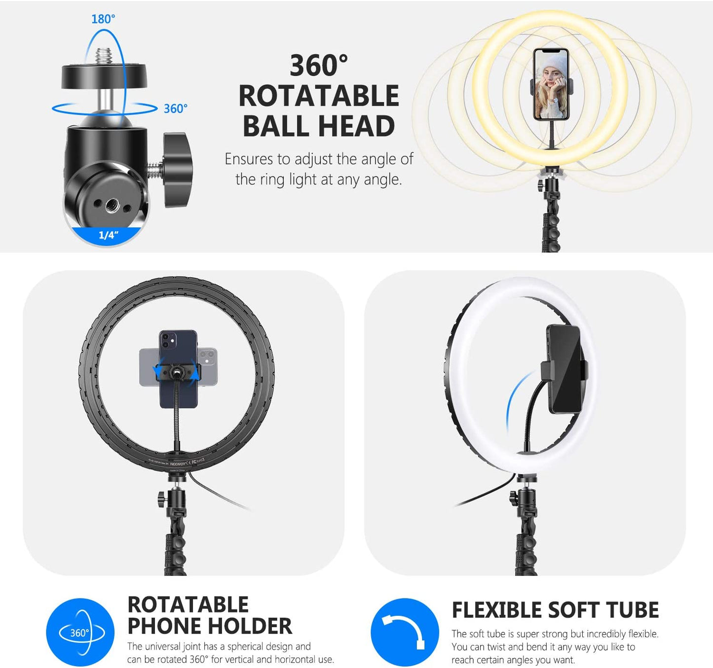 Neewer 12" RGB Selfie Ring Light with Stand, Dimmable LED Ringlight with 48-Inch Tripod Stand, Phone Holder, Remote Control, 29 Colors Modes for Makeup/Live Streaming/Youtube/Tiktok/Video Shooting NEEWER