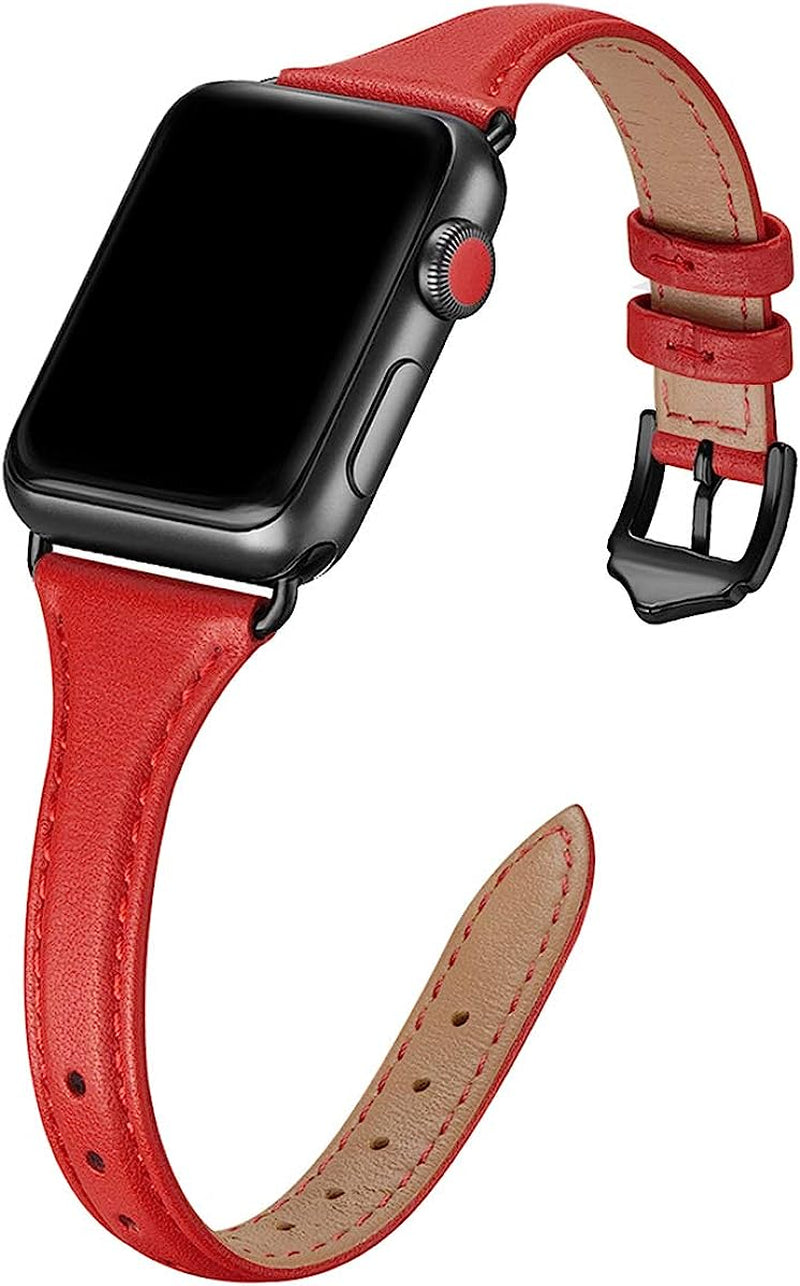 WFEAGL Leather Bands Compatible with Apple Watch Band 38Mm 40Mm 41Mm 42Mm 44Mm 45Mm 49Mm Women, Top Grain Leather Strap Slim & Thin Replacement Wristband for Iwatch Ultra SE & Series 8 7 6 5 4 3 2 1 WFEAGL Red/Black 38mm 40mm 41mm