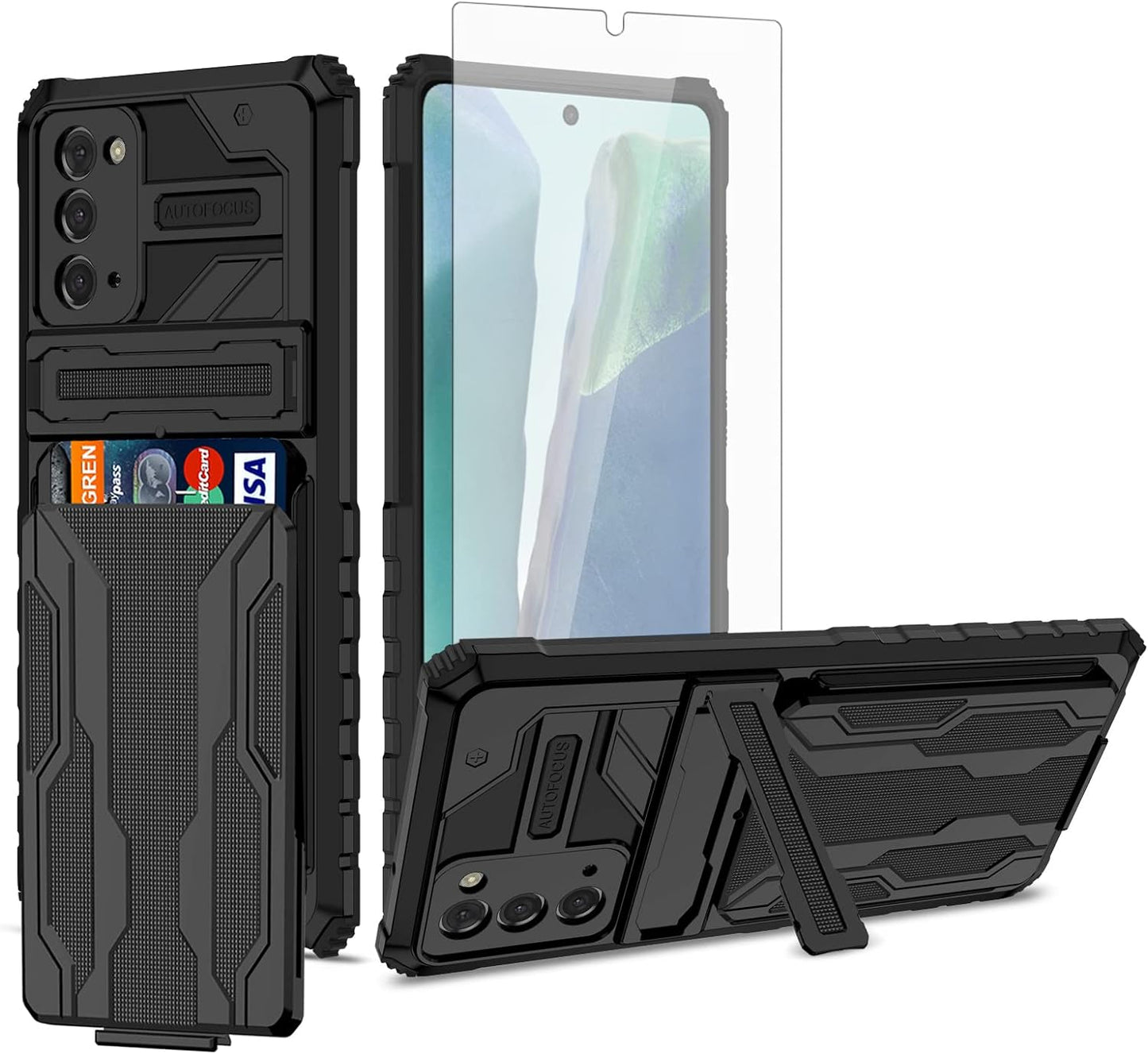 Asuwish Phone Case for Samsung Galaxy Note 20 Glaxay Note20 5G with Tempered Glass Screen Protector Cover and Credit Card Holder Stand Cell Accessories Gaxaly Notes 20S Twenty Not S20 Women Men Purple Asuwish Black For Note 20 / Note 20 5G