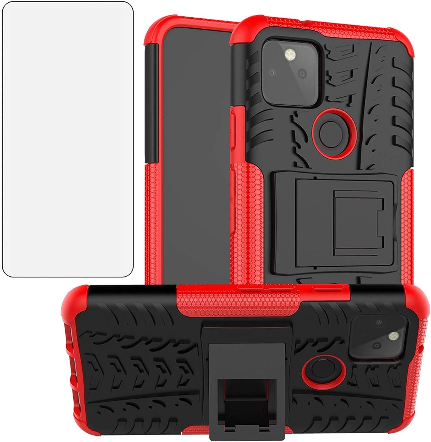 Asuwish Phone Case for Google Pixel 5 with Tempered Glass Screen Protector and Slim Stand Hybrid Heavy Duty Rugged Protective Cell Cover Pixel5 5G Pixle Five G5 Kickstand Mobile Women Men Purple Asuwish Red For Pixel 5