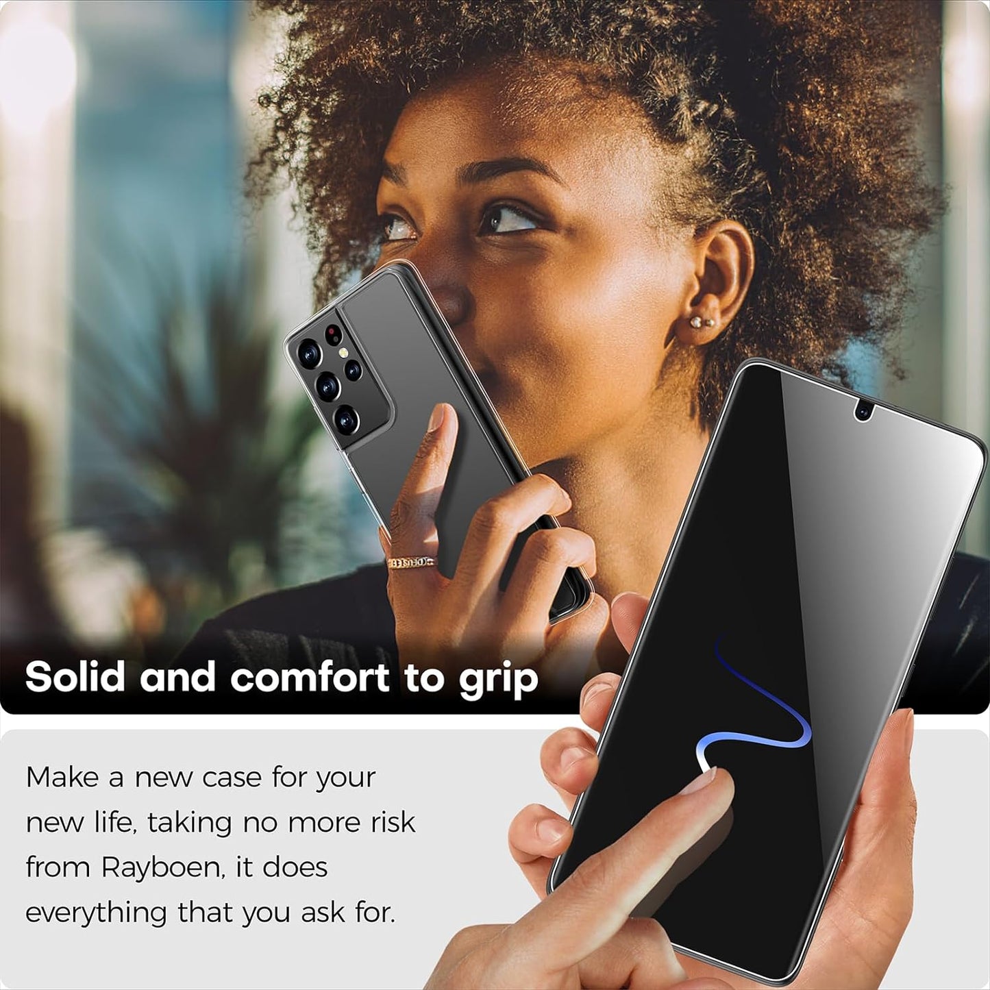 Rayboen Case for Galaxy S21 Ultra 5G with Screen Protector Soft(2Pcs), Crystal Clear Designed Shockproof Phone Case, Hard PC Back Soft TPU Frame Slim Transparent Cover for Samsung Galaxy S21 Ultra Rayboen