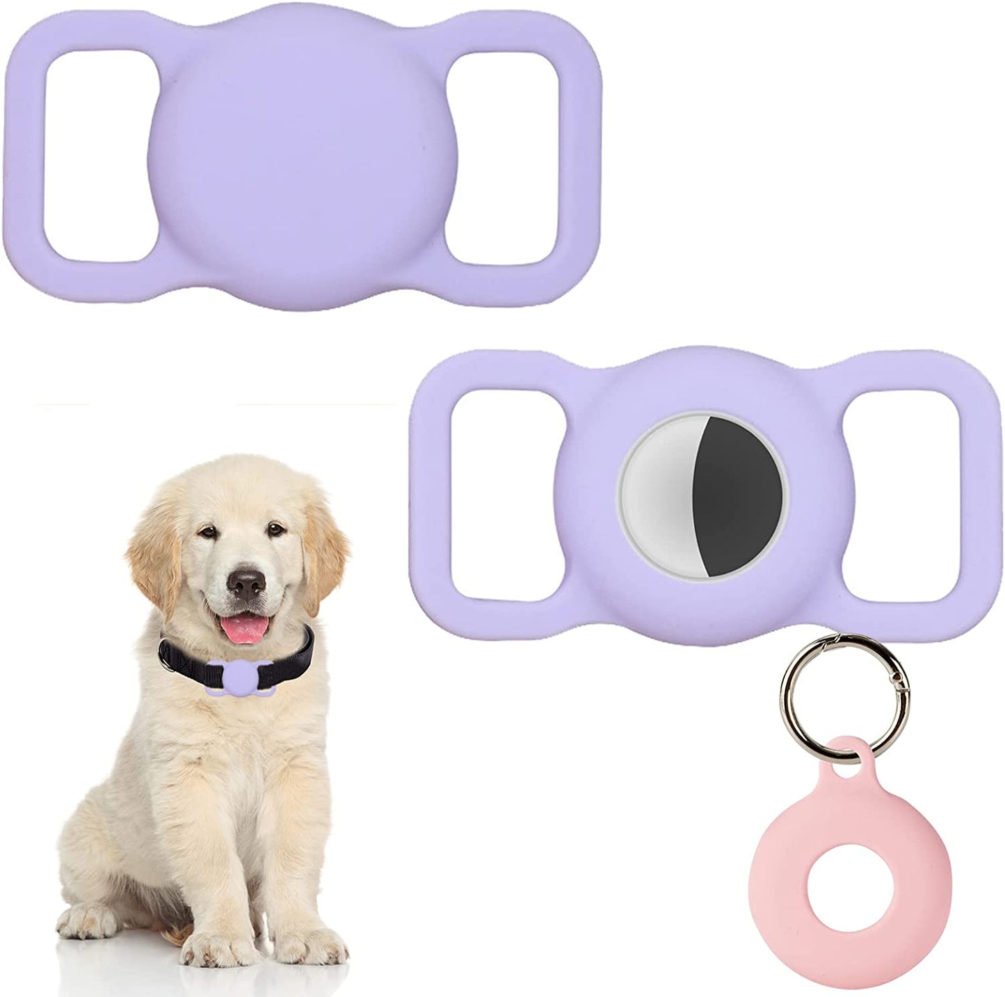 Puppydoggy 2 Pack Airtag Holder for Collar, Dog Cat Tracker Case, Silicone Airtag Case Waterproof, Scratch-Resistant, Anti-Lost & 1 Pack Airtag Keychain Holder for Bag, Suitcase (Small, Yellow) Demao Purple Large