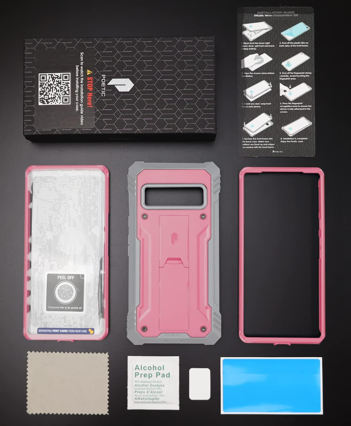 Poetic Revolution Case for Google Pixel 6 Pro 5G, Built-In Screen Protector Work with Fingerprint ID, Full Body Rugged Shockproof Protective Cover Case with Kickstand, Light Pink Poetic