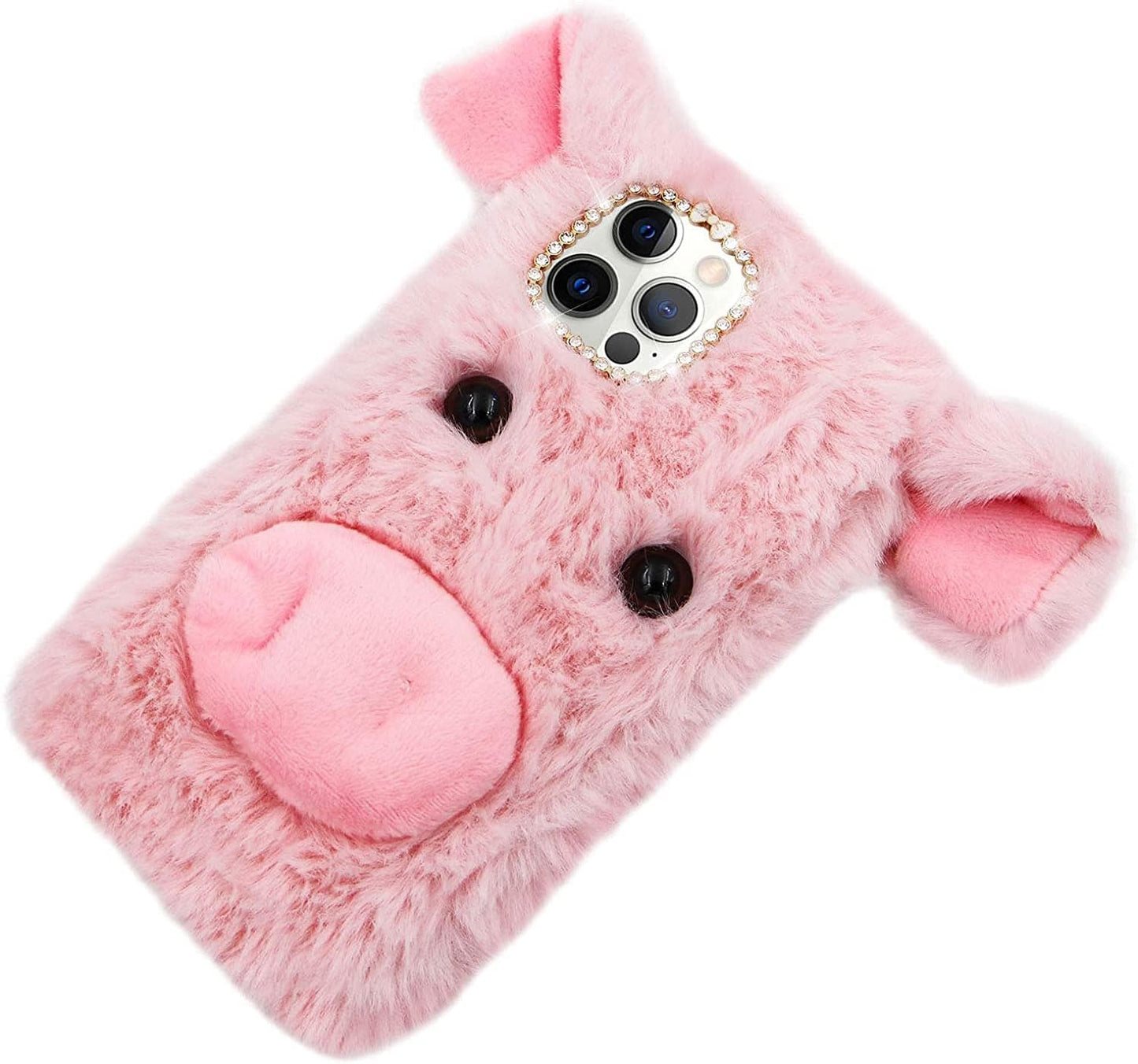 Shinyzone Case Compatible with Google Pixel 6 Pro,Plush Case 3D Ear Piggy Fluffy Fuzzy Case for Kids Girls Women,Cute Cartoon Faux Fur Warm Case for Winter Shockproof Flexible Silicone Back Cover Shinyzone