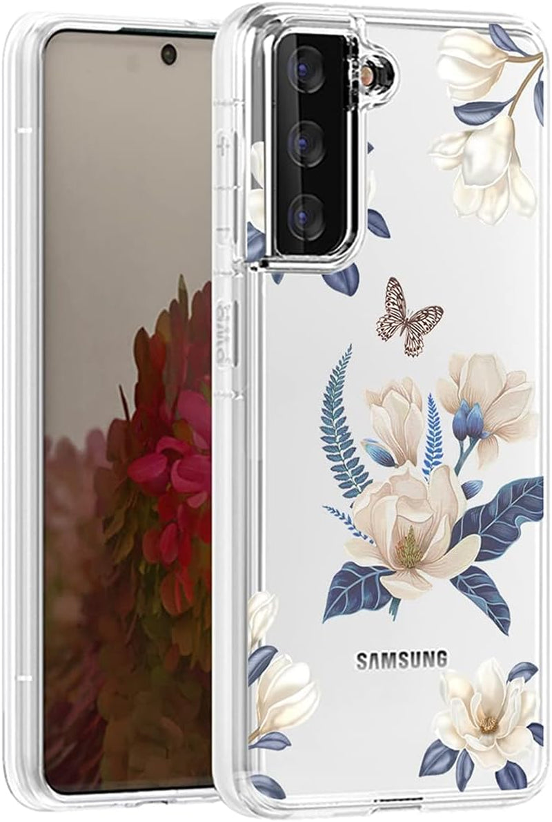 Vokuha for Galaxy S21 plus Case,Samsung S21 + Case, Cute Clear Gradient Slim Shockproof Soft Flexible TPU Back Phone Protective Cover for Samsung Galaxy S21 plus 5G (Black/Gold) Vokuha Whiteflower