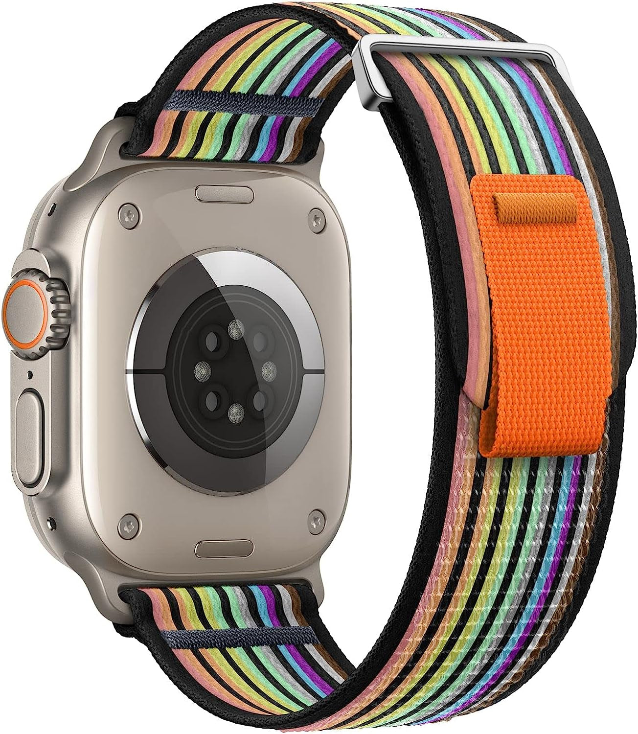 DXJKDZA Compatible with Apple Watch Ultra Band 49Mm 45Mm 44Mm 42Mm 41Mm 40Mm 38Mm for Women Men, Trail Loop Band Soft Nylon Sport Loop Strap for Iwatch Series Ultra 8 7 6 5 4 3 2 1 SE DXJKDZA Rainbow (Black) 42mm/44mm/45mm/49mm