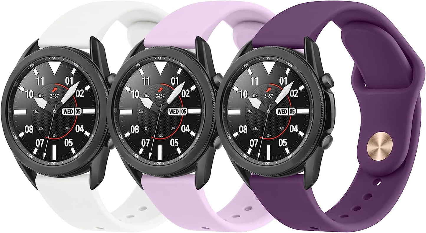3 PACK Bands Compatible with Samsung Galaxy Watch 3 Bands 45Mm, Galaxy Watch 46Mm Band, 22Mm Adjustable Soft Silicone Sport Strap Replacement Band for Galaxy Watch 3 45Mm Women Men Wanme Purple+Lavender+White