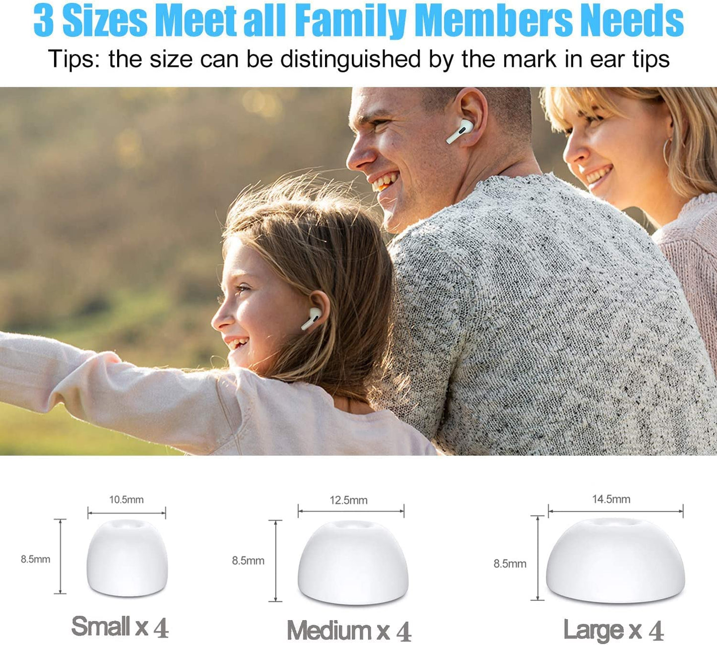 12 Pieces Replacement Ear Tips for Airpods Pro Accessory Silicone Ear Buds Tips with Noise Reduction Hole Airpods Pro Ear Tips with Portable Storage Box and Fit in the Charging Case (S/M/L, White) MEEAJA