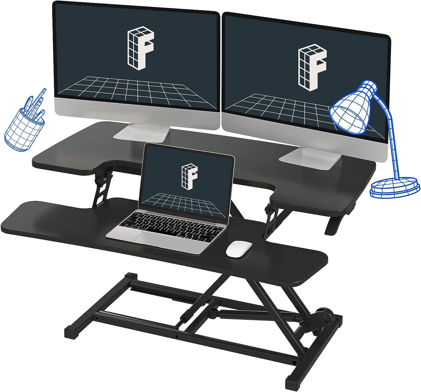 FLEXISPOT 28'' Black Height Adjustable Standing Desk Converter Sit-To-Stand Desk Riser with Wide Keyboard Tray Workstation for Home and Office FLEXISPOT Black 35''