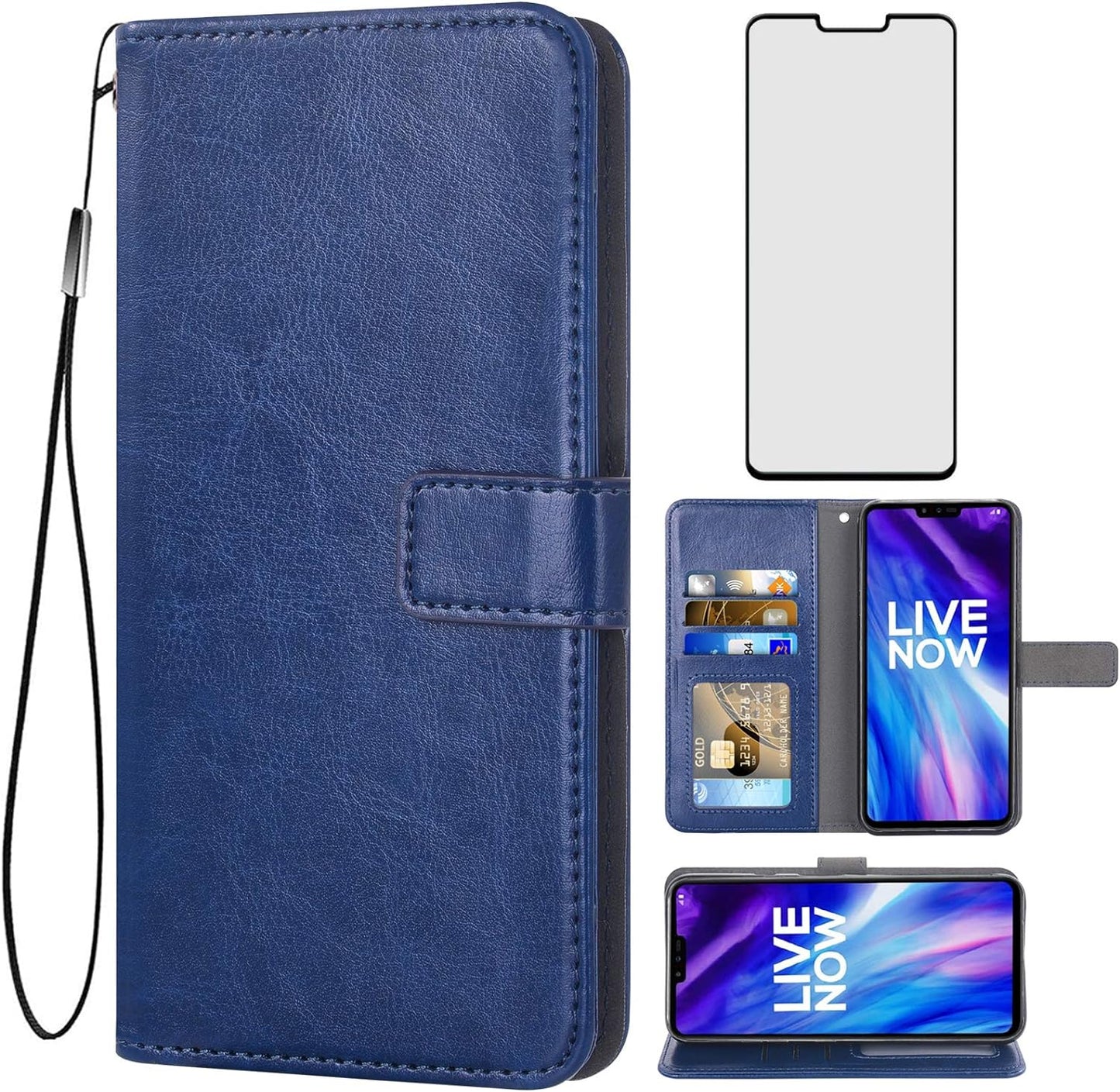 Asuwish Compatible with LG V40 Thinq Wallet Case Tempered Glass Screen Protector and Leather Flip Card Holder Stand Accessories Phone Cases for LGV40 Storm V 40 Thin Q V40Thinq LG40 40V 40Thinq Brown Asuwish Blue