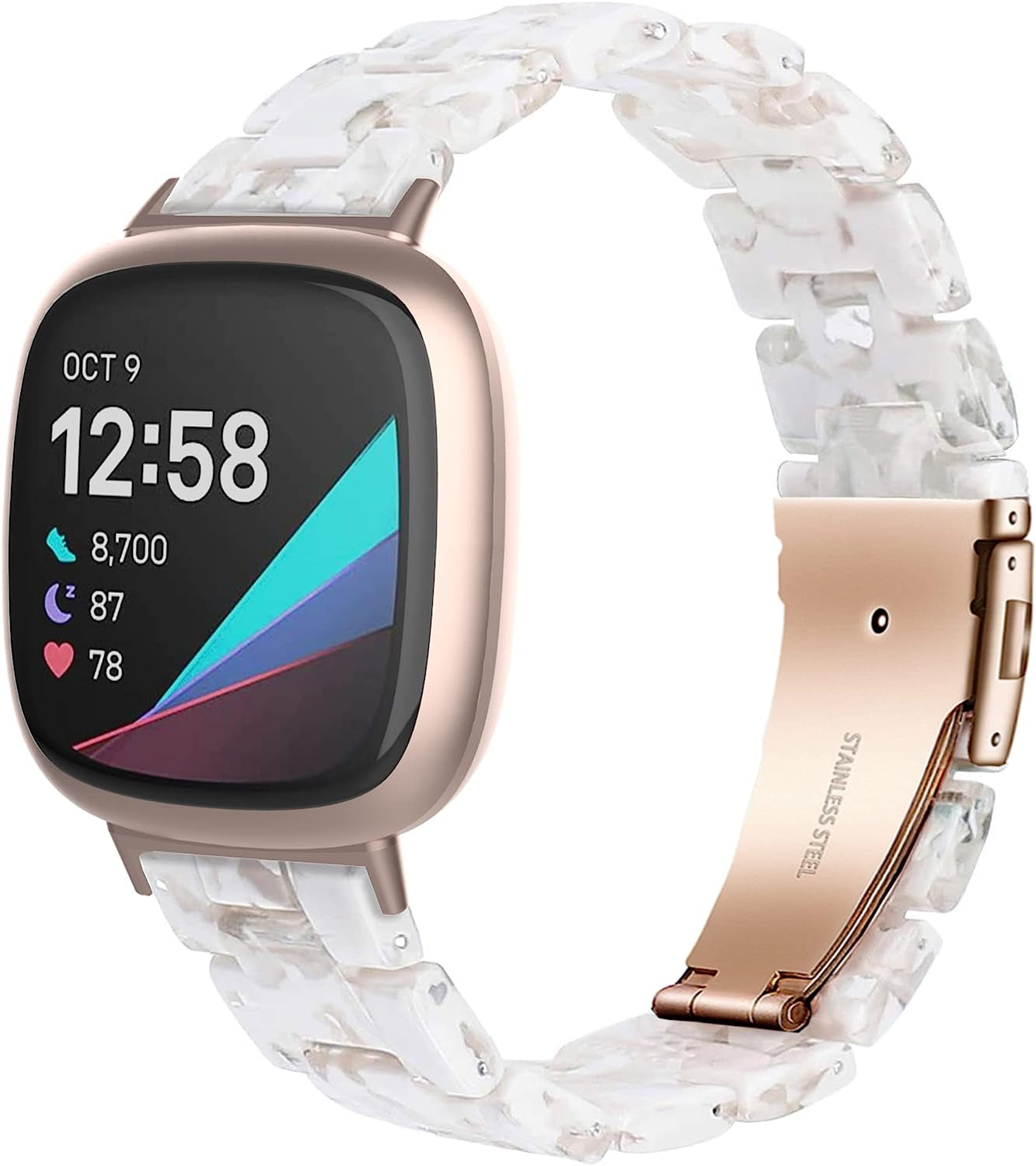 Wongeto Compatible with Fitbit Fitbit Versa 3 /Fitbit Sense Bands Women Men,Resin Bands Replacement Wristband for for Fitbit Sense & Sense and Versa 3 Smartwatch (Fluorescent Color) Wongeto Flowery White Transparent