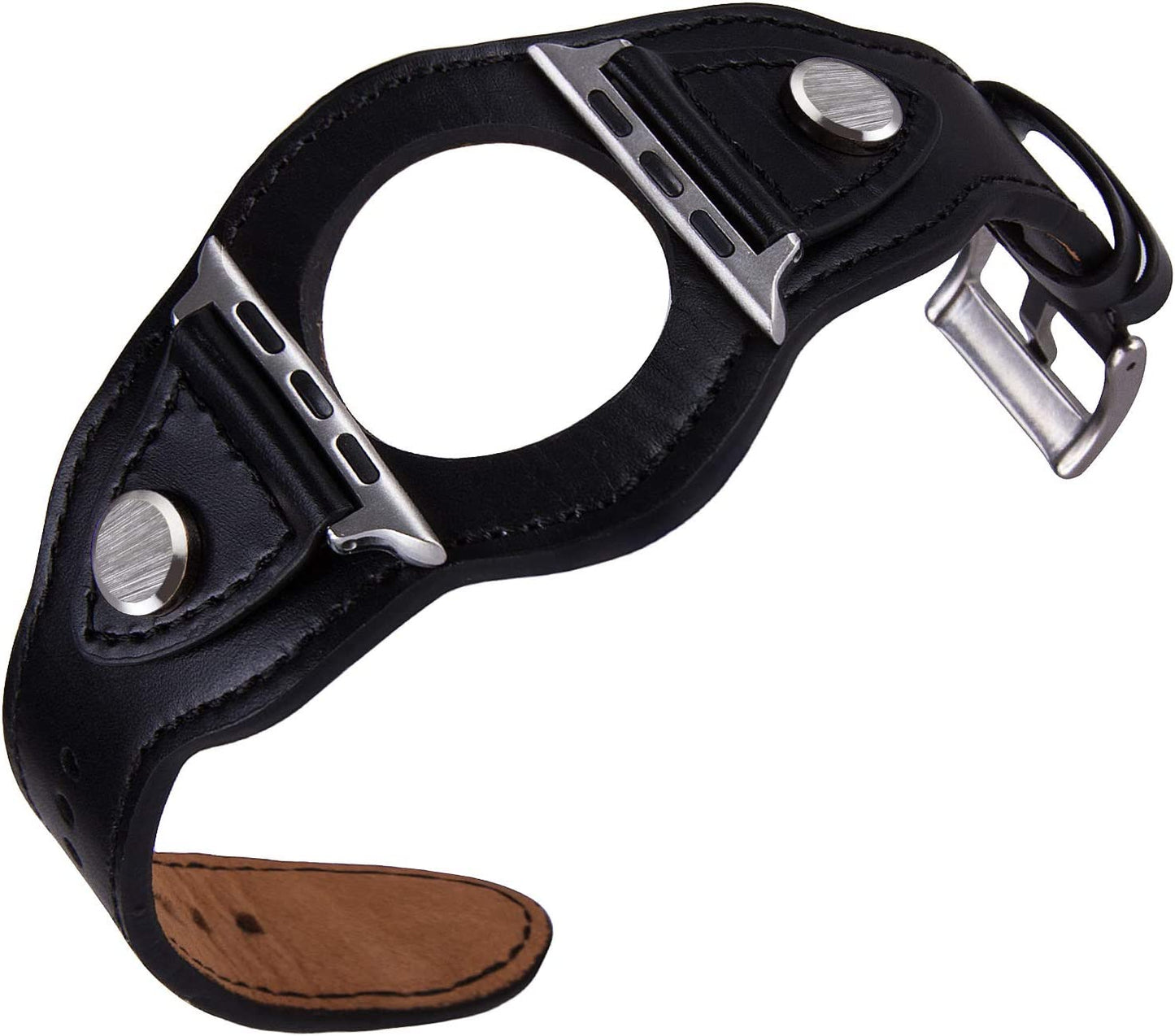 VIQIV Cuff Bracelets Bands for Compatible with Apple Watch 38Mm 42Mm 41Mm 40Mm 44Mm 45Mm Iwatch Series SE 7 6 5 4 3 2 1, Dressy Leather Metal Jewelry Wristband Strap for Women Men Light Brown VIQIV black 42mm