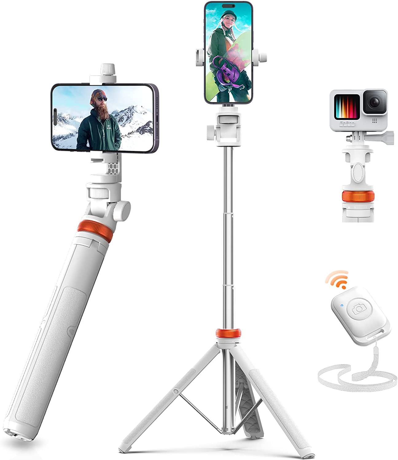 Newest 62" Phone Tripod, EUCOS Tripod for Iphone & Selfie Stick Tripod with Remote, Upgraded Iphone Tripod Stand & Travel Tripod, Solidest Cell Phone Tripod Compatible with Iphone 14/13/12/Android eucos Mineral White