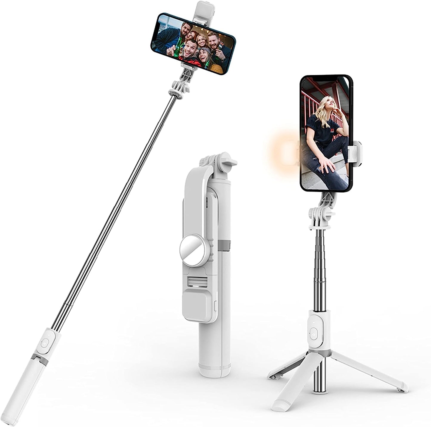 Selfie Stick & Phone Tripod,Mqouny Portable Selfie Fill Light,Portable All-In-One Professional Travel Tripod with Remote, Compatible with Android/Iphone (Pink) MQOUNY Dongguan Manxin Electronic Technology Co. , Ltd. White