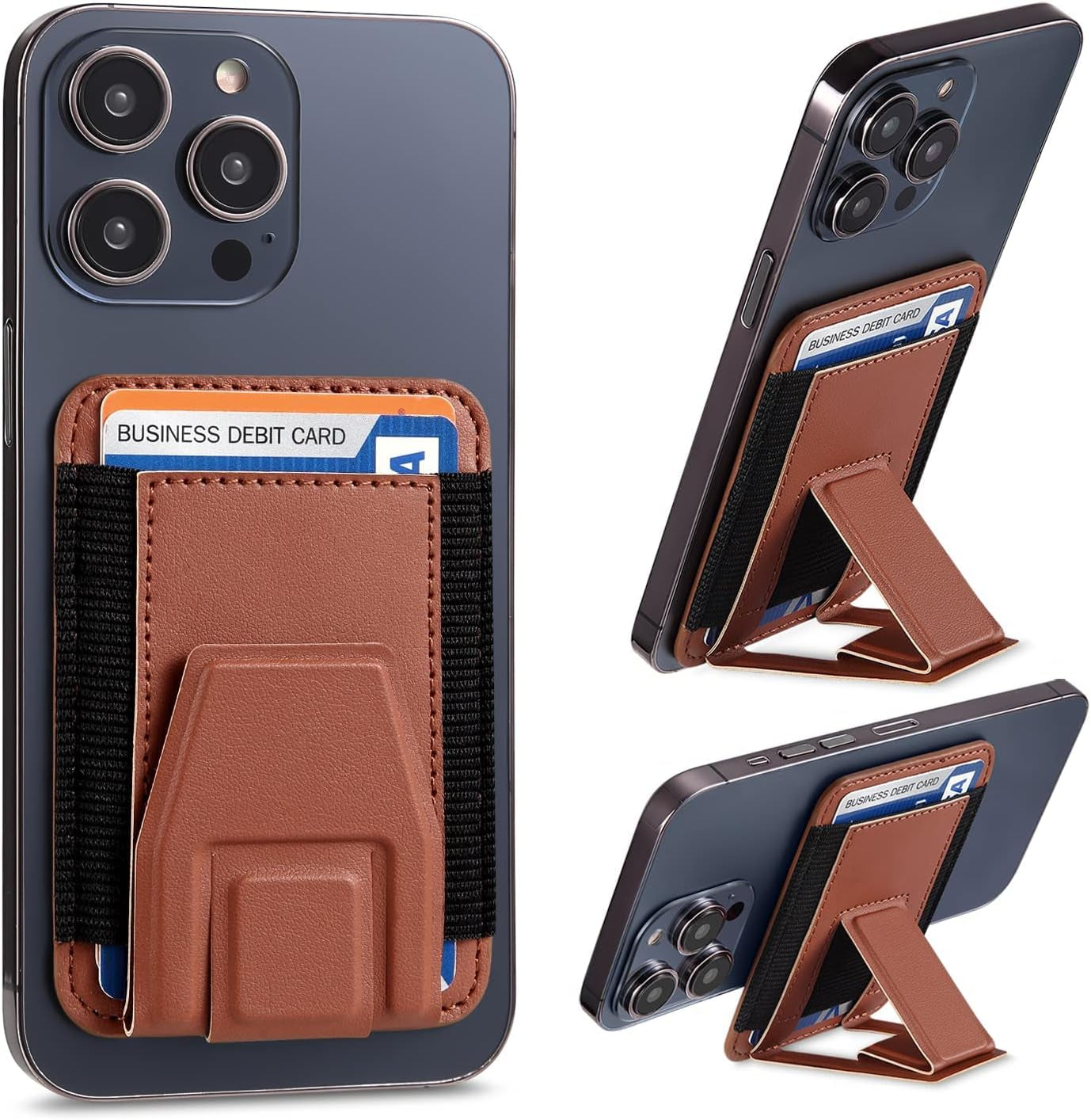 Morojular Magnetic Leather Phone Wallet Stand, Credit Card Holder Wallet with Magsafe for Iphone 14/14 Plus/14 Pro/14 Pro Max and 13/12 Series Magsafe Wallet, Hold up to 7 Cards, Black Morojular Brown