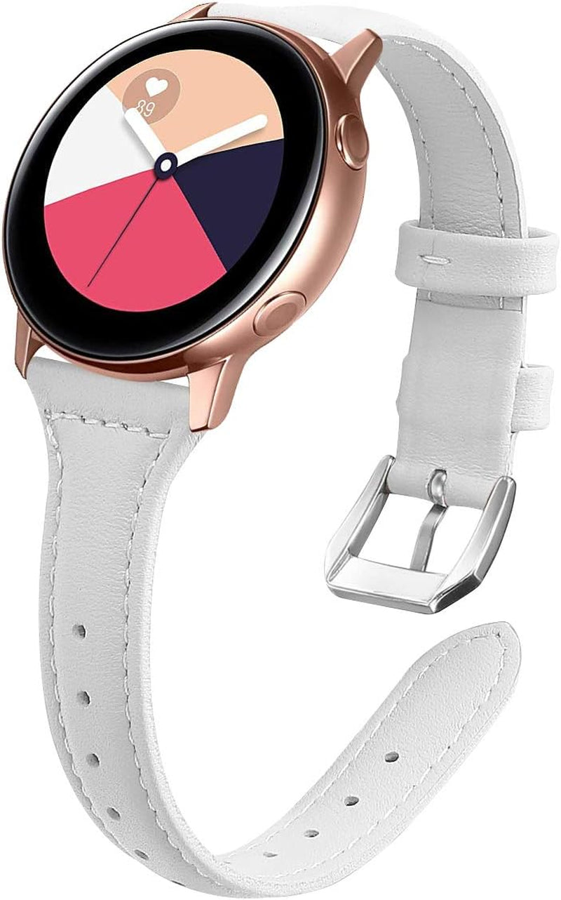 Compatible with Galaxy Watch 3 41Mm Bands/ Galaxy Watch 42Mm Band/Active2 44Mm Band Leather,20Mm Replacement Strap Band Compatible with Samsung Galaxy Watch Active 40Mm /Ticwatch 2 Smartwatch (Leather White) Epoosuo Slim White