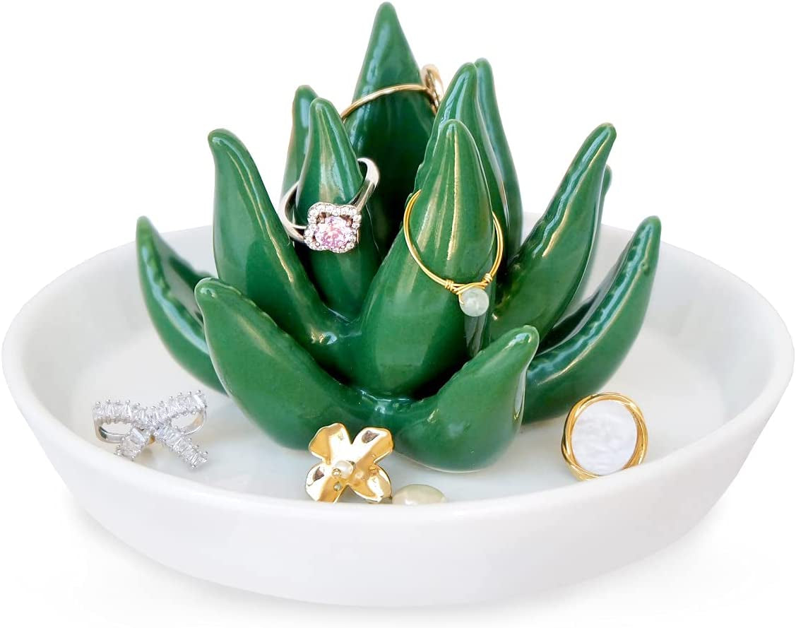 PUDDING CABIN Aloe Ring Holder,Cactus Ring Dish,Jewelry Holder Trinket Tray for Rings Earrings Necklace Organizer,Christmas Gift for Women Girls, Birthday Gift for Women Her Eastyle Succulent