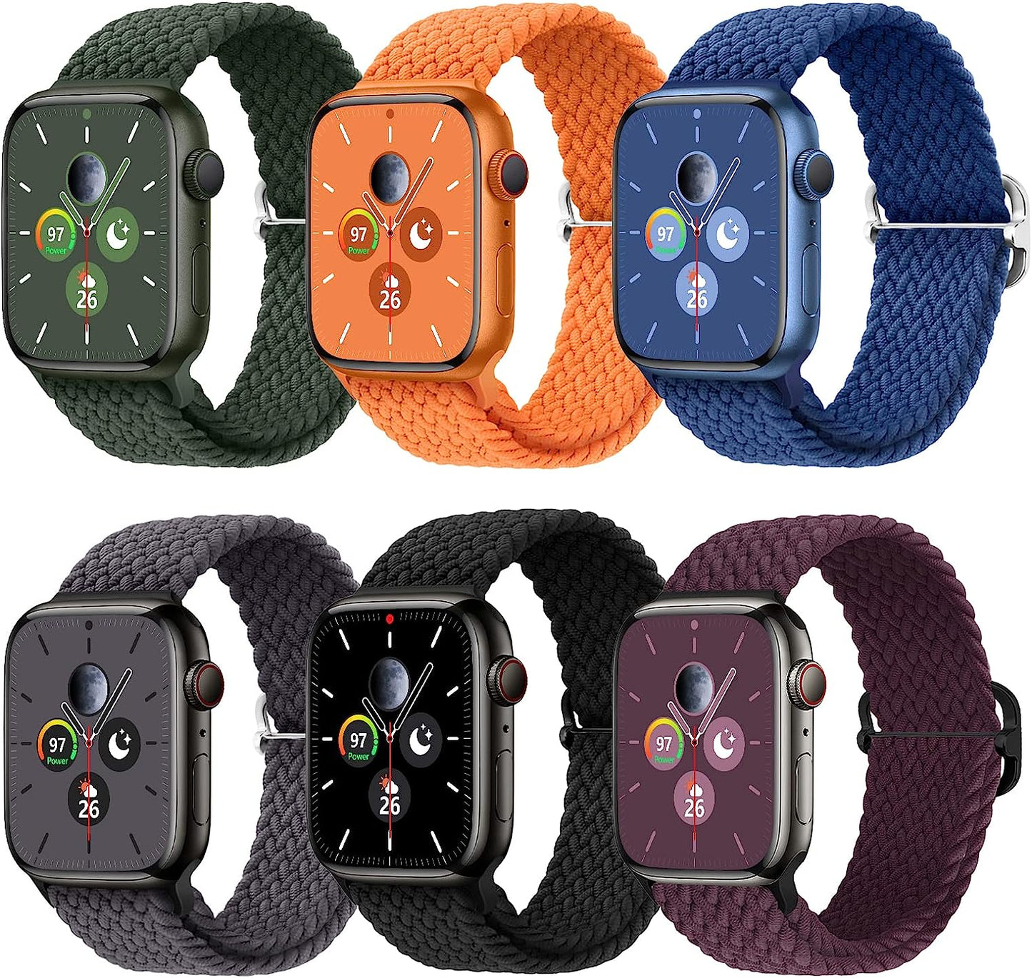 Stretchy Braided Solo Loop Compatible with Apple Watch Bands 38Mm 40Mm 41Mm 42Mm 44Mm 45Mm for Women Men Adjustable Straps Elastic Sport Wristbands for Iwatch Series 8 7 6 SE 5 4 3 2 1 Ultra MBNIBNVT Cherry Red/Navy Blue/Orange/Gray/Black/Cactus 38/40/41MM