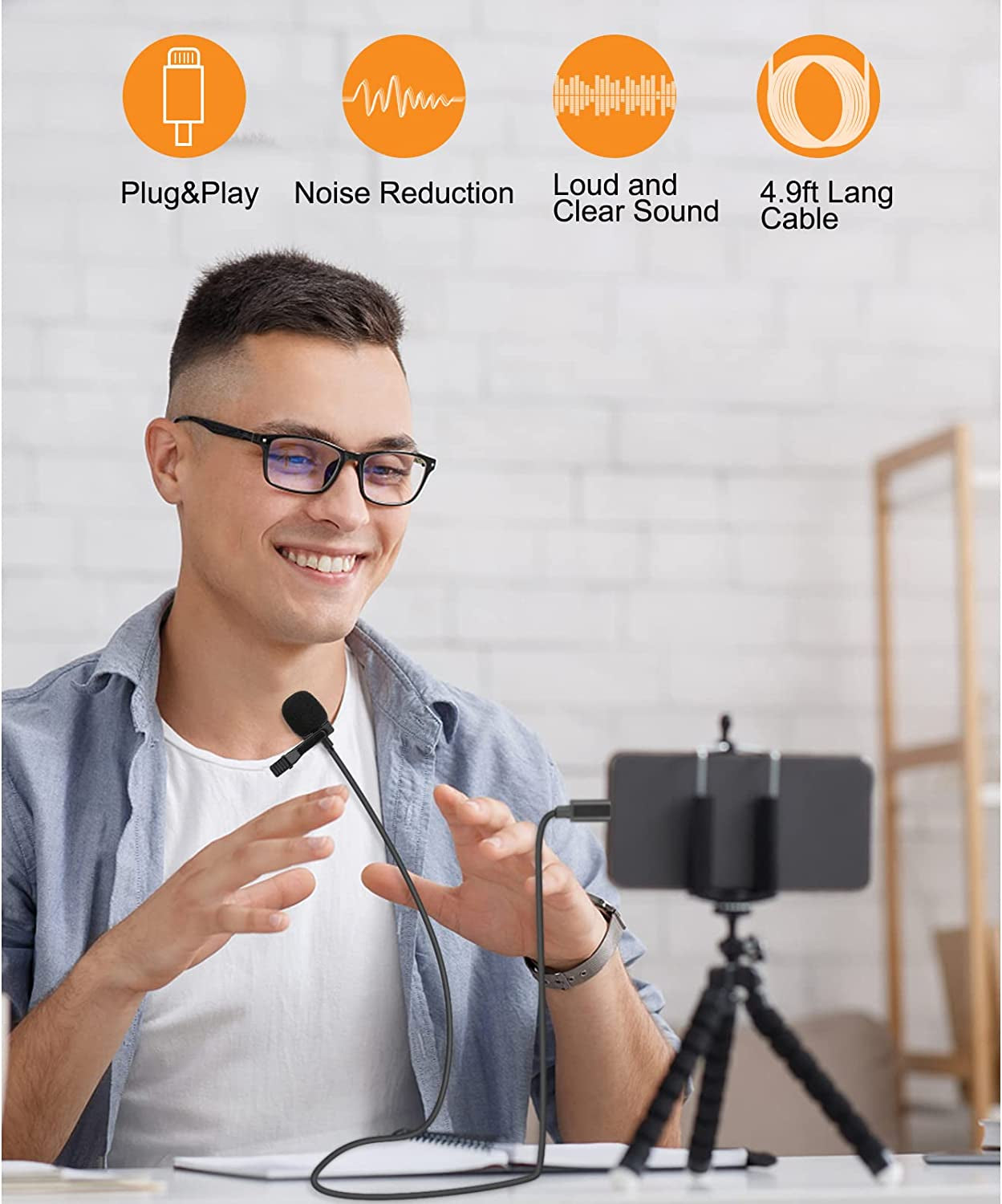 Enbiawit Professional Lavalier Microphone for Iphone, Condenser Microphone for Phone Recording and Video Recording, Lavalier Microphone for Youtube, Interviews, Meetings, and with Iphone/Ipad/Ipod Enbiawit