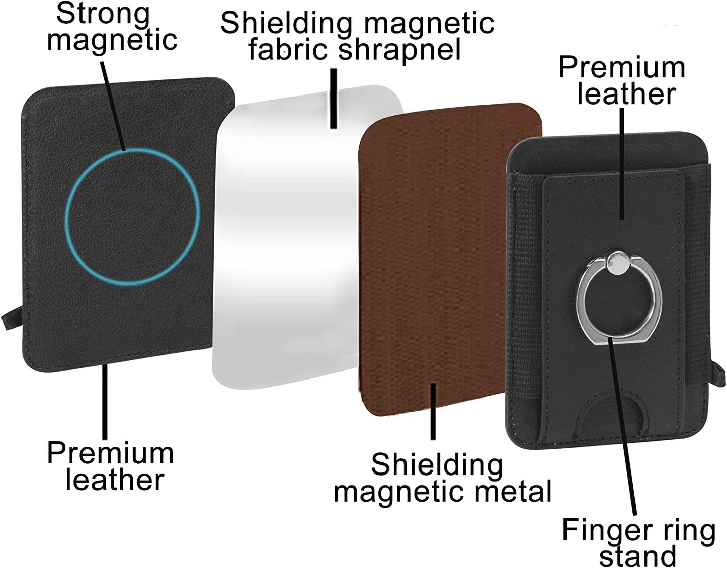 Welohas Magnetic Phone Wallet,Magsafe Leather Wallet for Back of Phone,Phone Card Holder with Ring Grip Stand for Mag-Safe Apple Iphone 14/13/12 Series,Fits Max 8 Cards WeLohas