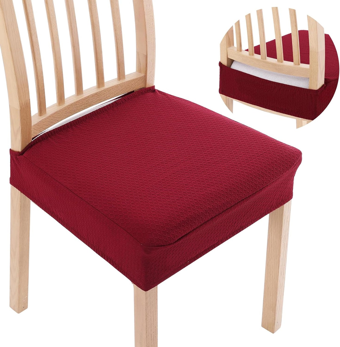 Smiry Stretch Jacquard Seat Covers for Dining Chairs, 6 Pack Washable Dining Chair Cover Dining Room Chair Seat Covers, Beige smiry Wine Red 4