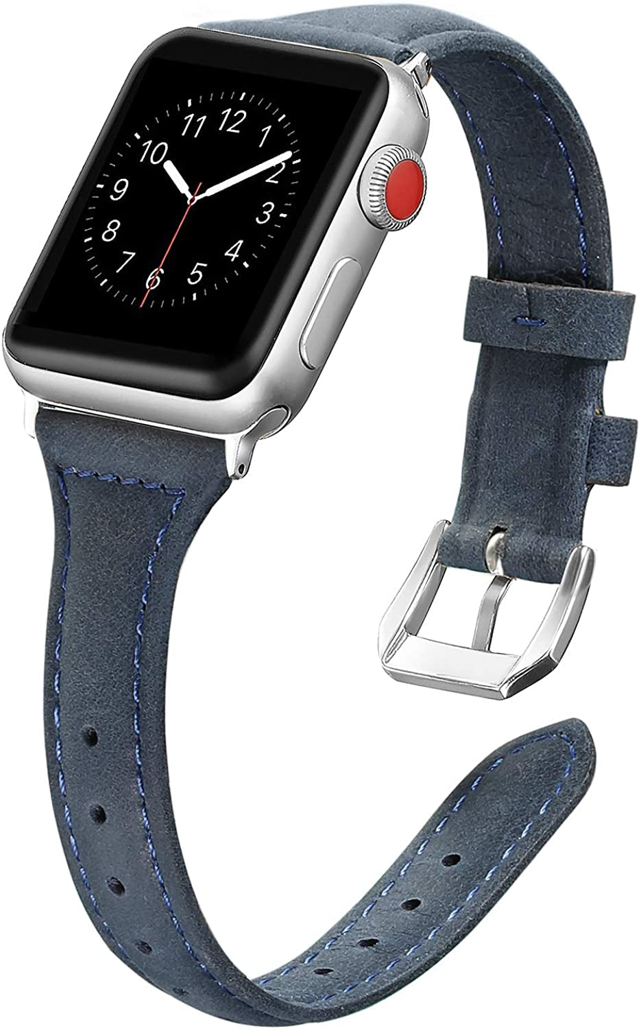 Secbolt Leather Bands Compatible Apple Watch Band 38Mm 40Mm 41Mm 42Mm 44Mm 45Mm Slim Replacement Wristband Sport Strap for Iwatch SE Series 8 7 6 5 4 3 2 1 Stainless Steel Buckle Secbolt Navy Blue 38mm/40mm/41mm