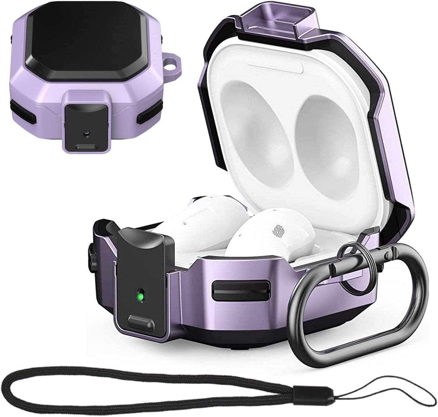 SKTDWEI Compatible with Samsung Galaxy Buds Pro Case/Galaxy Buds Live/Galaxy Buds 2/Galaxy Buds 2 Pro Protective Case with Lock Hard Shell Rugged Shockproof Cover with Keychain and Lanyard (Black) Shoukemei Lock/Purple