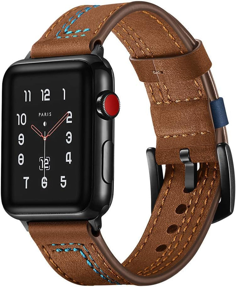 Compatible for Apple Watch 38Mm 40Mm 41Mm Leather Band Sport Replacement Strap for Iwatch Series 7 6 SE 5 4 3 Lerxiuer Brown
