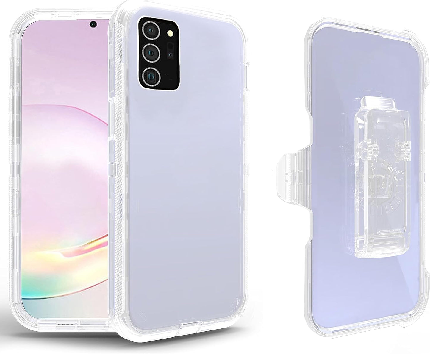 Asuwish Phone Case for Samsung Galaxy Note 20 Ultra 5G with Belt Clip Clear Holster Stand Hybrid Shockproof Protective Cell Cover Note20 plus Notes 20Ultra Note20+ U + 20+ Twenty Not S20 Clearpurple Asuwish Clear For Note 20 Ultra / Note 20 Ultra 5G